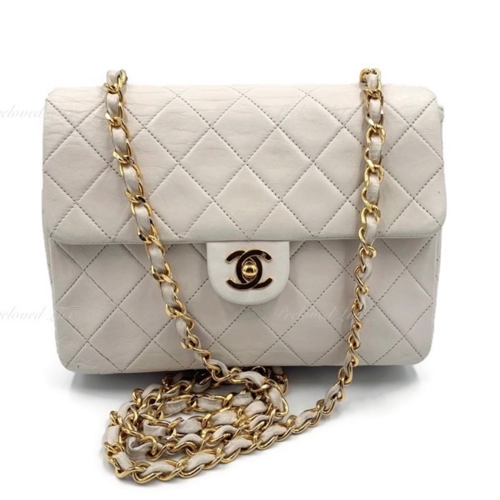 Authentic CHANEL Classic Lambskin Chain Mini Square Flap Bag White/ GHW - Picture 3 of 17